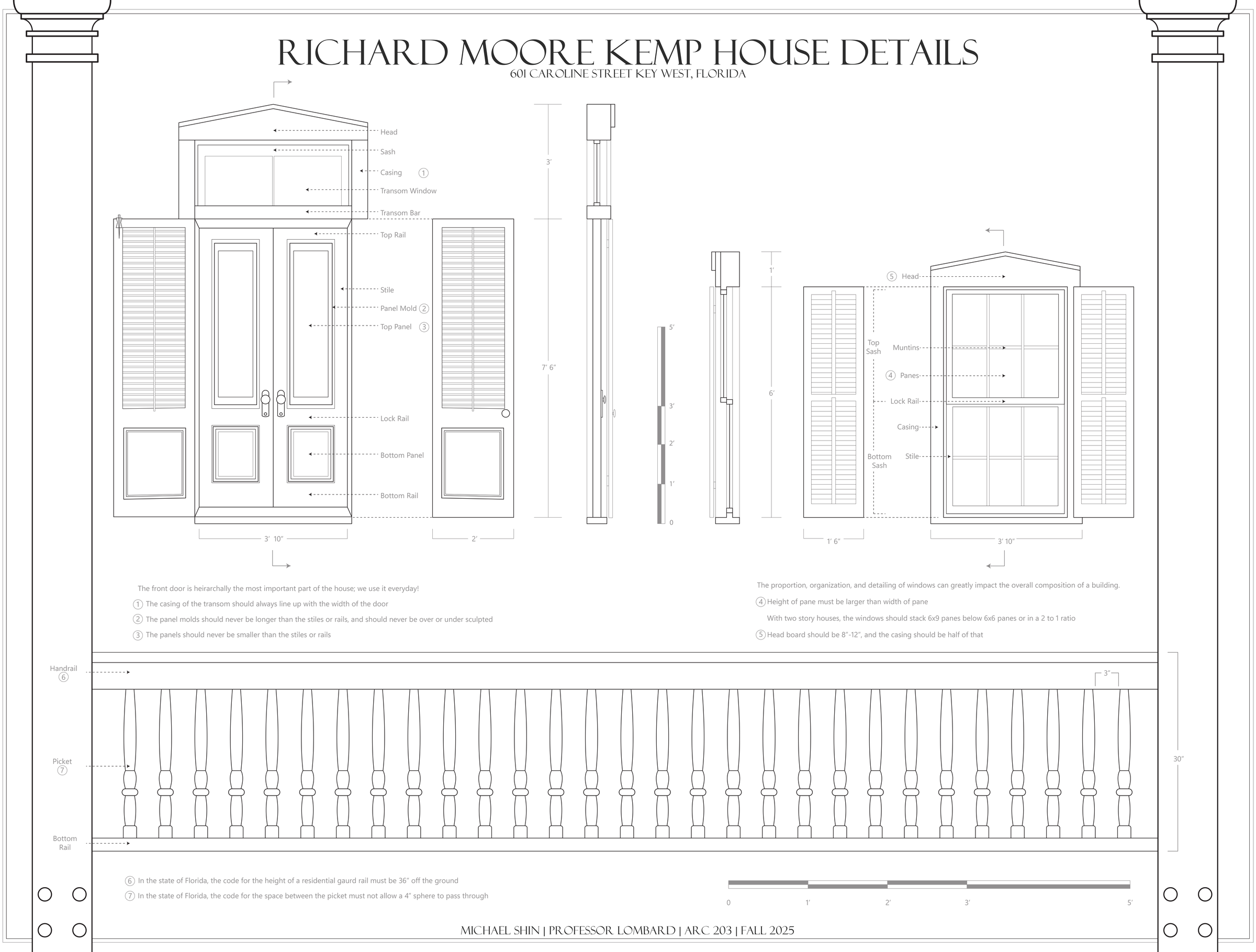 Richard Moore Kemp House door, window, and railing details