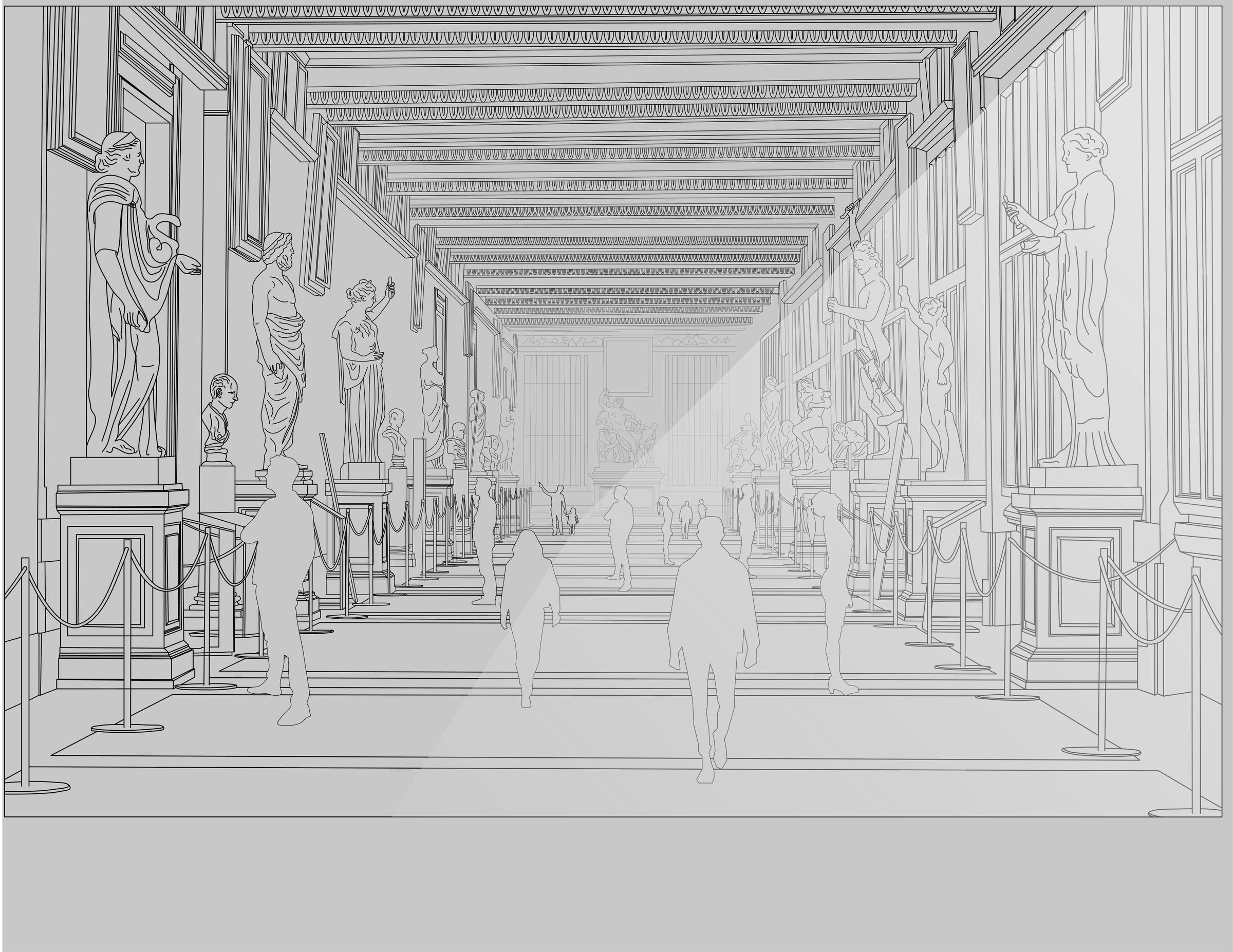 Uffizi Gallery interior perspective drawing