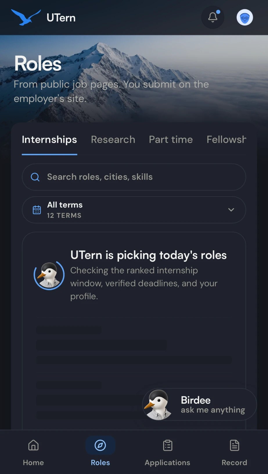 Roles: UTern is picking today's roles, with Birdee ready to answer questions
